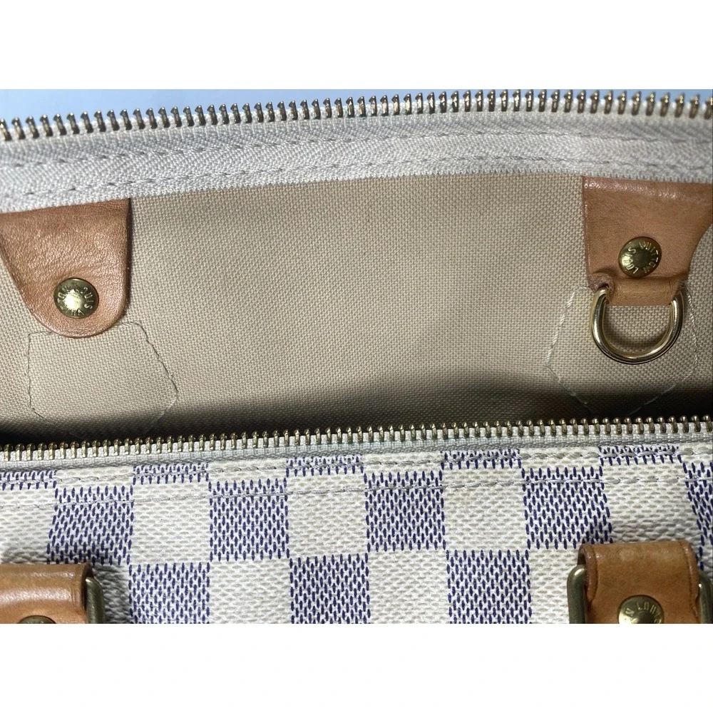 Louis Vuitton Speedy 30 Handbag Damier Azur canvas leather White #SD2111